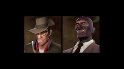 sniper talks with spy about his drawing