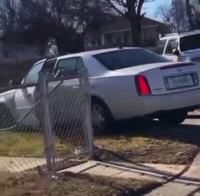 Two idiots playing cops and robbers. Dude in the front thinks the blacked out charger is a cop.