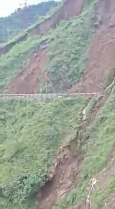 Landslide after heavy rainfall. Himachal Pradesh, India.