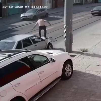 Dumb car drove into a pillar