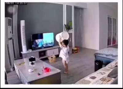 Kid destroys TV trying to save his favourite superhero.