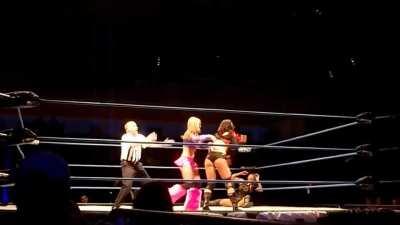 Tara gets atomic dropped and then kicked head first into Gail's crotch