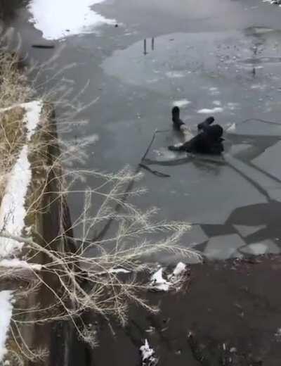 Jumping onto a sheet of ice