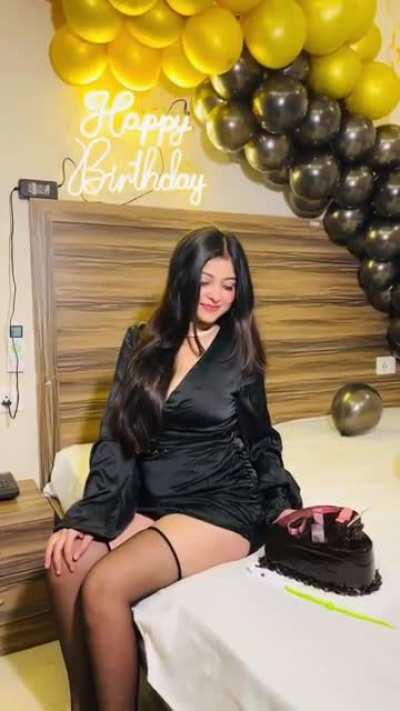 I bet you can't stop shaking your rod after seeing her creamy white body in black outfit and thunder thighs in black stockings