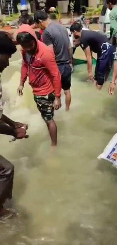 Fishing in middle of the road