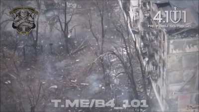 Ukrainian soldiers blow up a Russian position with mines in central Toretsk. December 2024