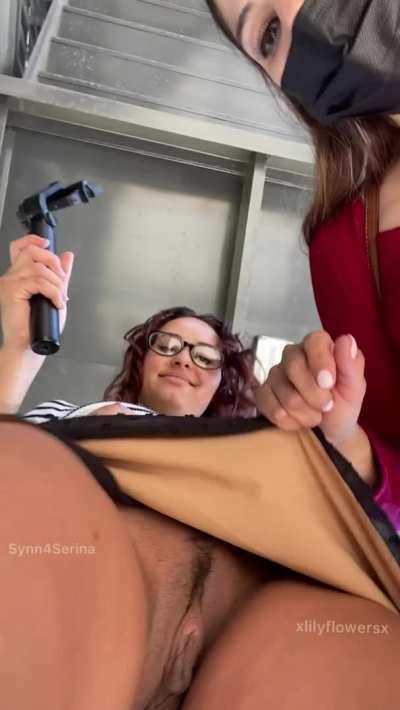 Just 2 sluts showing you our pussies