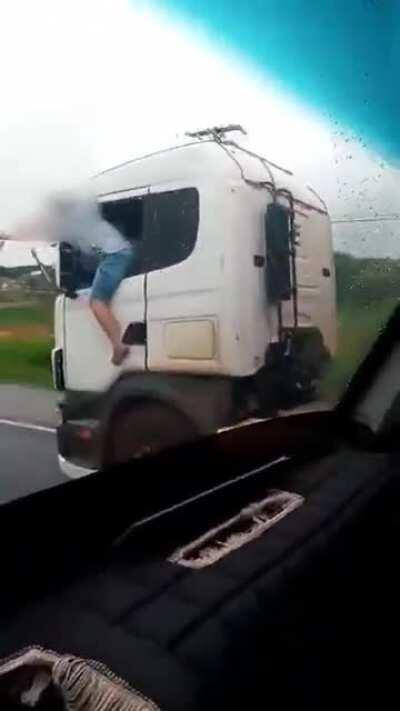Trucker driving out of the truck