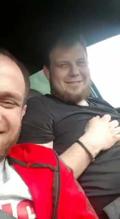 WCGW driving a bumpy road with no bra