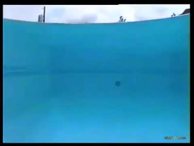 Old video of a woman pretending to talk underwater while letting bubbles escape