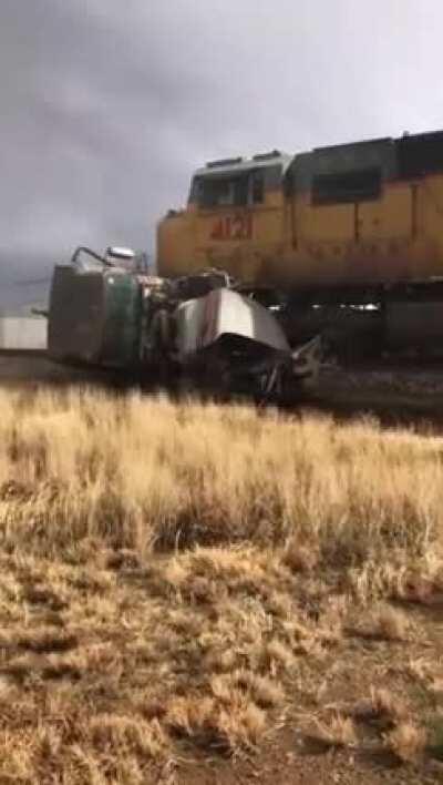 Train Tramples Semi Truck