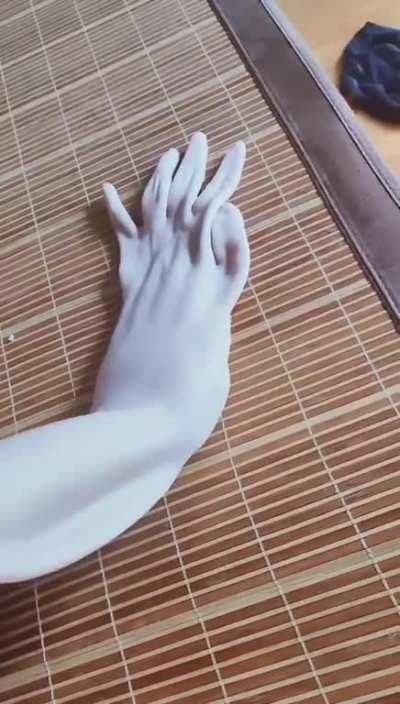 Slipping into skin wear.