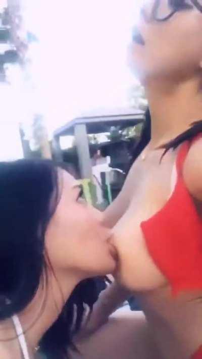 Jasmine Grey unzipping Stellarloving's boobs with her teeth