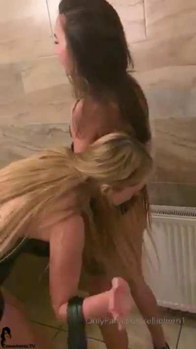 Lesbian orgy in a public toilet