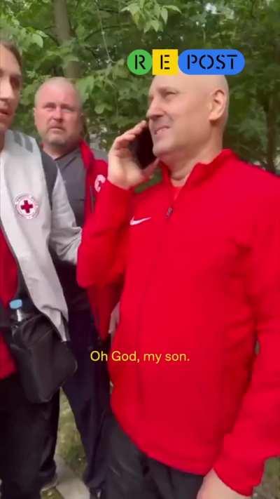 A father and mother are trying to reach their son near their home in Kharkiv, destroyed by the Russian army.