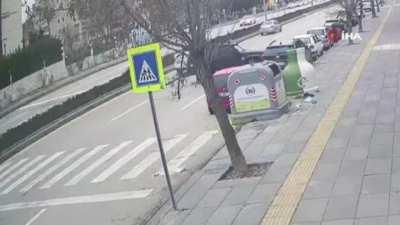 An unmarked speed bump in front of a school in Ankara causes accidents