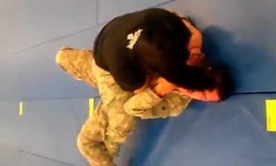 Girl grapples with Army Guy - Girl Vs Guy