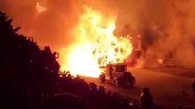 Crowd Goes Crazy Watching Jet Truck Burn Down A Wall