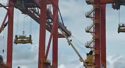 Ships cranes hits dock crane at a port in Costa Rica.
