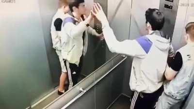 Idiots fight elevator