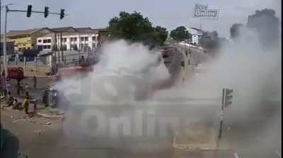 Two Vans Collide at an Intersection in Accra