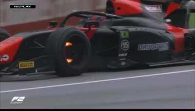 Felipe Drugovich’s brakes glowing red hot today at the F2 Styrian GP