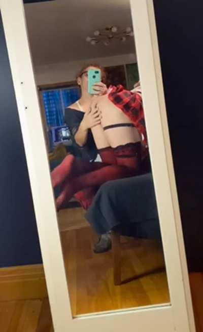 My wife lifted my skirt to making sure my Sissy’s hole was plugged. I think she was satisfied 🤭