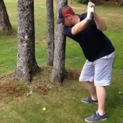 Hitting a golf ball through the trees