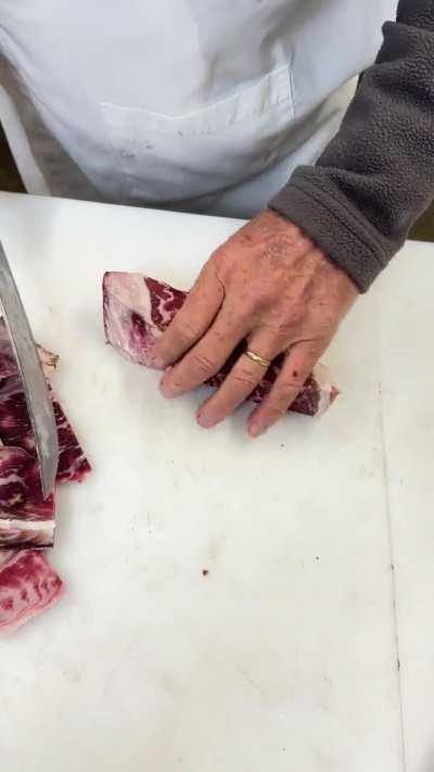 Trimming a Dry Aged New York Strip Steak