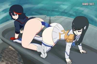 Ryuko and Satsuki share a dildo [Kill la Kill] (bard-bot)