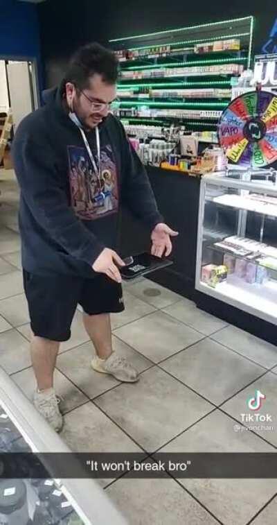 Telling him drop it, it won't break bro