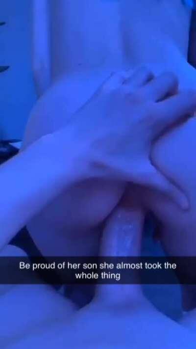 You're impressed at how easily your gf slides down on your dad's fat cock