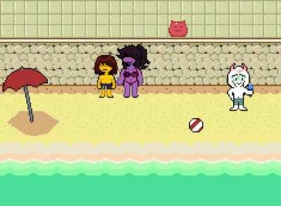 Made this little animation for Kris and Susie visiting the beach with Ralsei. (I know it's the light world, but I wanted to add Ralsei to it.)