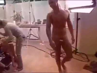 Horny guy on a porn set decides to try and fuck the make up lady