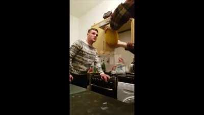 Kid wants to break a melon with his melon.