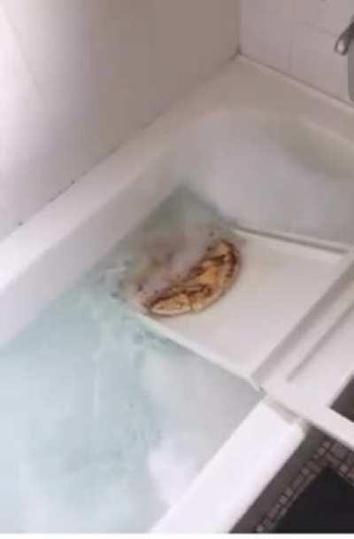 Looking forward to my relaxing bubble bath with wine & piz—