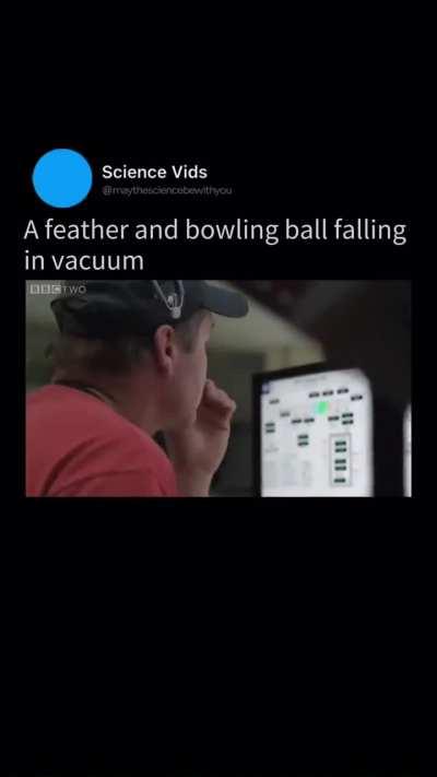 Bowling ball and a feather fall al exactly the same rate in a vacuum chamber because of the absence of air resistance