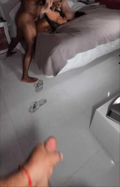 My husband jerking off watching as one bull cums all over my face and ane deep insdie me. Like a good husband he arranged these two for me