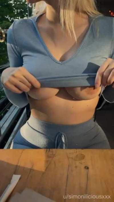 Would you suck on my tits here on this balcony?