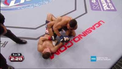 Al Iaquinta countering a single-leg by Kevin Lee with a unique entry into an inside heel hook