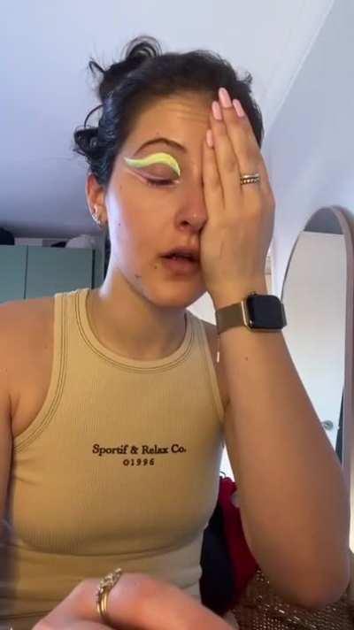 She applied white eyeliner and guess where it went