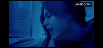 Alexandra Daddario getting choked with a belt