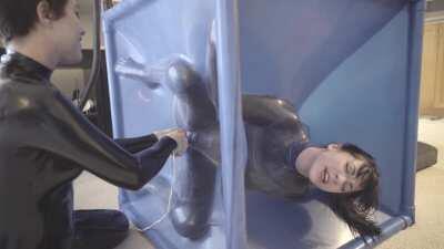 Charlotte stuck in the cube, and made to cum