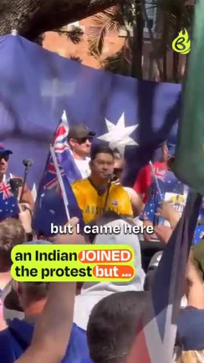 Indian immigrant in Australia at anti-immigration rally learns in real-time that he is not, in fact, 