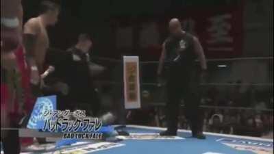 Nothing will be funnier than Bad Luck Fale pushing over the ring announcer and him landing on beat
