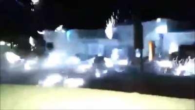 Guy lights fireworks and it explodes everywhere