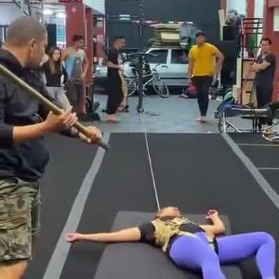 This stuntwoman in training