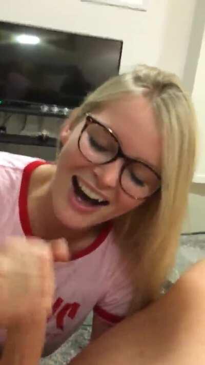 hot blonde finishes him off