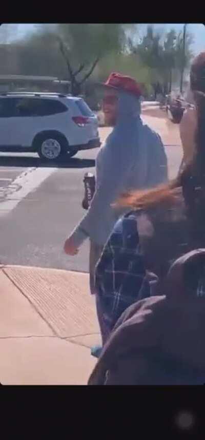 A piece of human trash baaahhhhhs and heckles people getting vaccinated