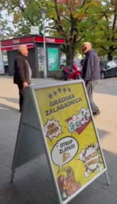 Grandpa spits and gets his shit handled!